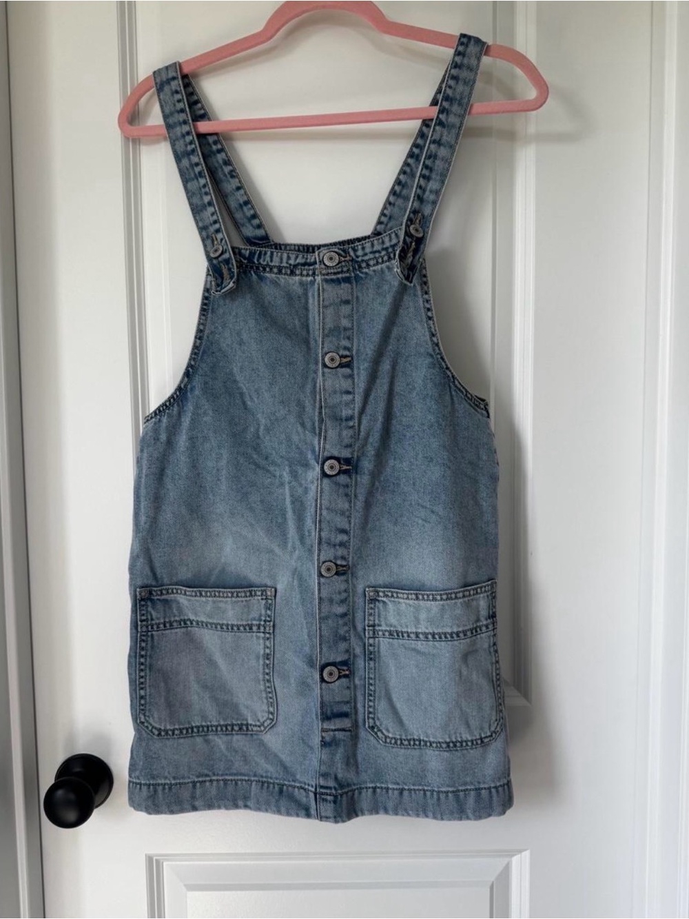 Arizona Denim Button-Front Overall Dress in Light Blue